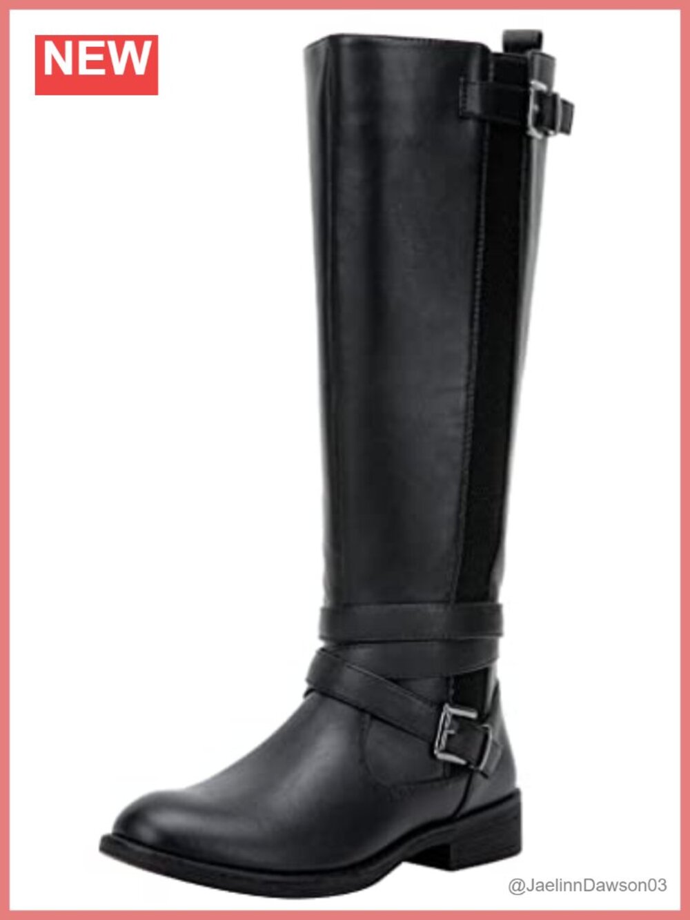Women's Knee High Riding Boots Low Heel Faux Leather Side Zipper